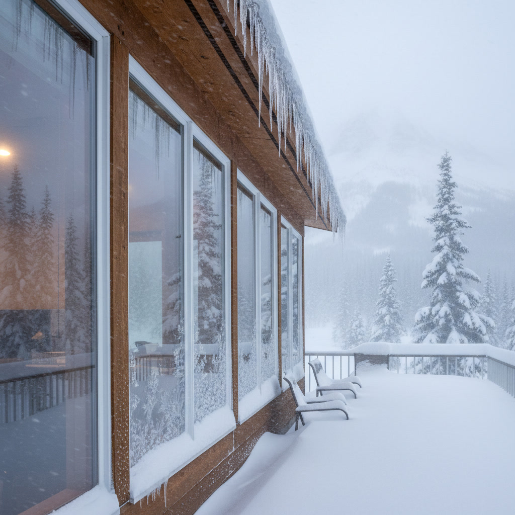 Energy-efficient triple pane window installation in Eagle River Alaska winter home