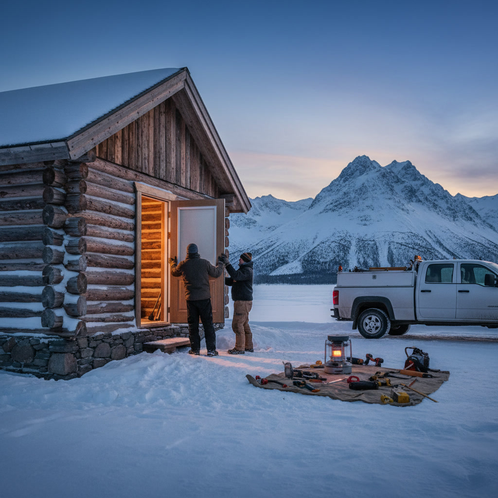 Modern insulated door installation in Alaska home with professional contractor