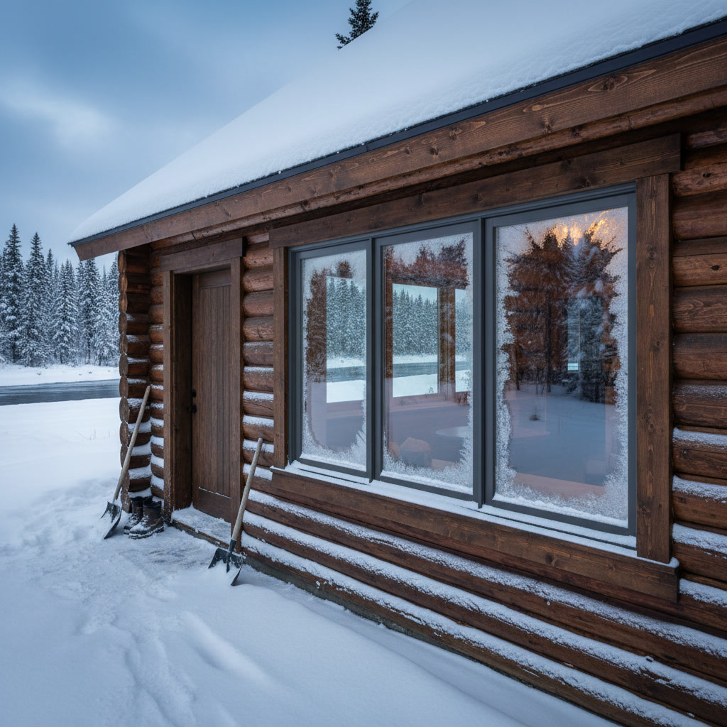 Modern energy-efficient windows installed in Eagle River Alaska home during winter