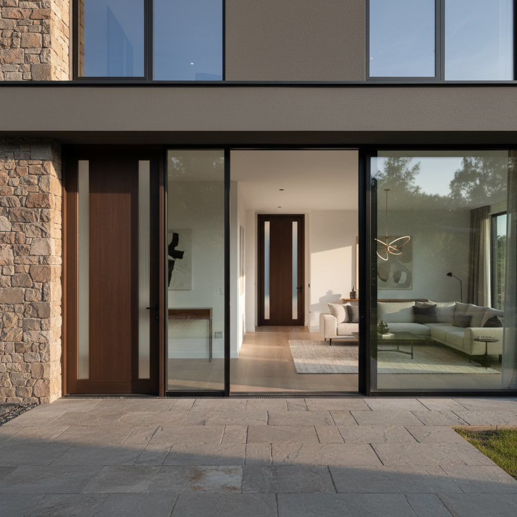 Coordinated interior and exterior door styles in home design